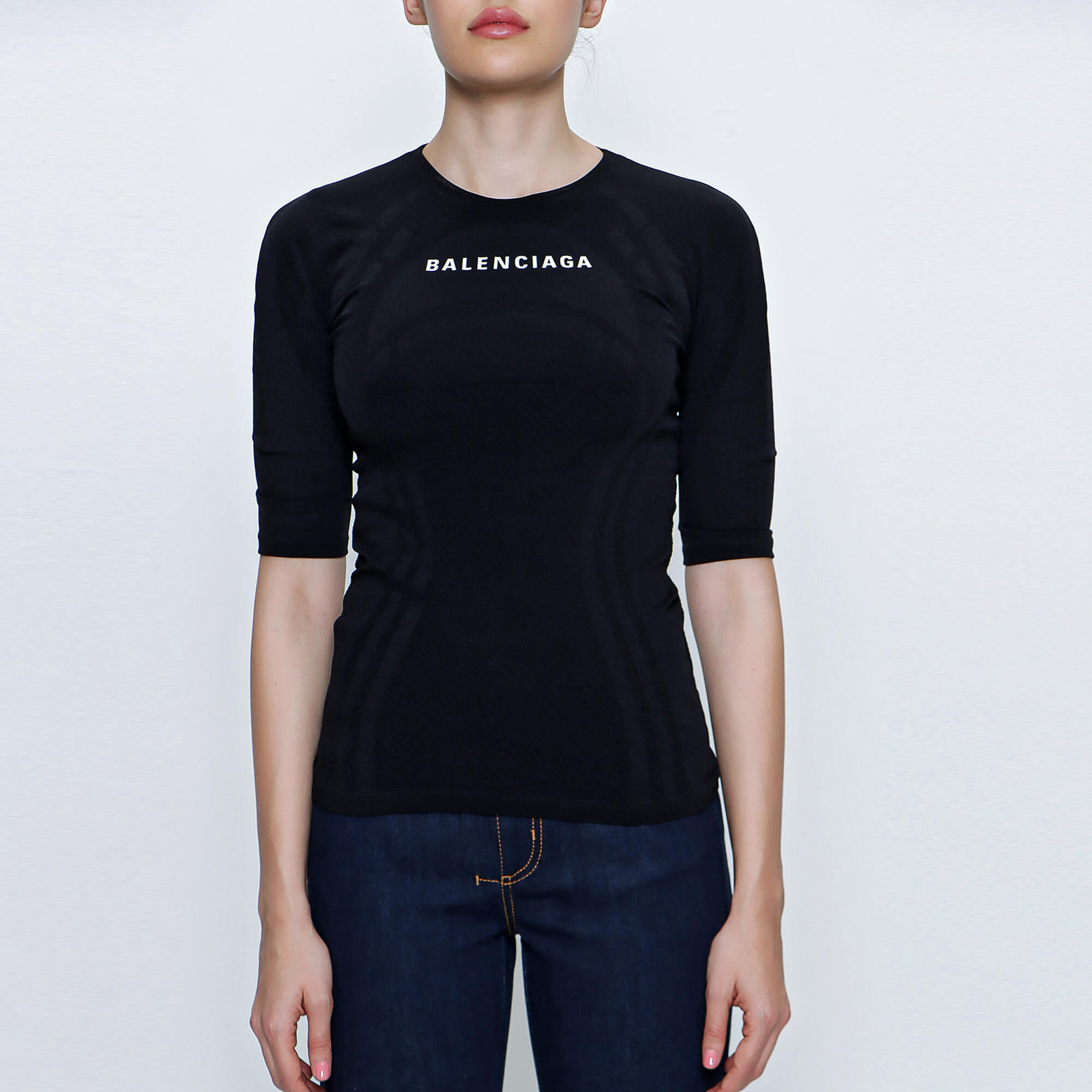 Balenciaga - Black Logo Detail Athletic Stretch Jersey Top 